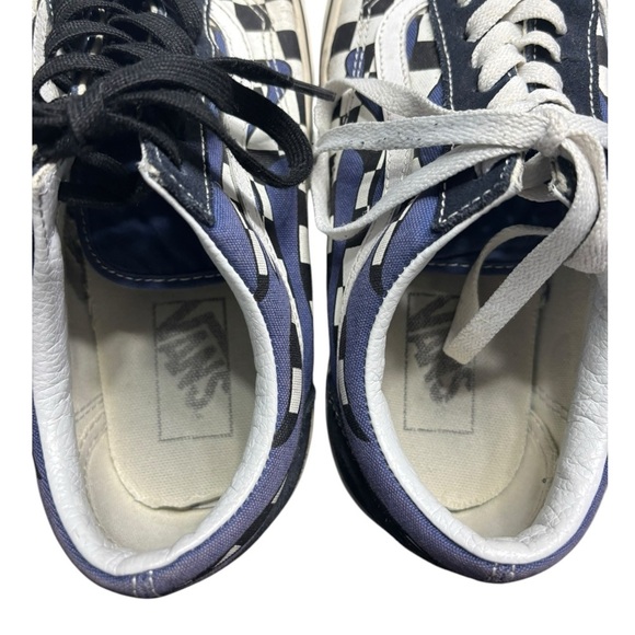 VANS Checker Flame Old Skool Classic Mens Canvas Suede Navy White Size 8.5M 10W - Picture 4 of 14